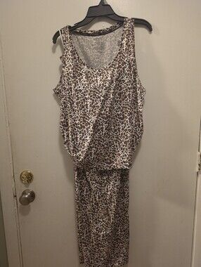 Leopard Print Satin Sleep Tank & Skirt Set - Neutral Brown by
